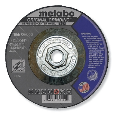 Metabo Grinding Wheel, T27, A24N, 4.5X1/4"X5/8"-11 (25 EA / BX)