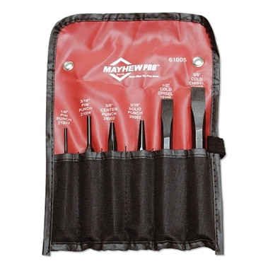 Mayhew Tools 6 Pc Punch & Chisel Kits, Round, Beveled,,Pointed, English, 4 Punches, 2 Chisels (1 KIT / KIT)