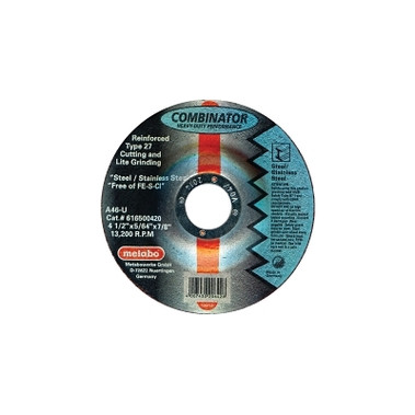 Metabo Wheel, 4 1/2 in Dia, 0.45 in Thick, A 46 U Grit Stainless Steel (1 EA / EA)