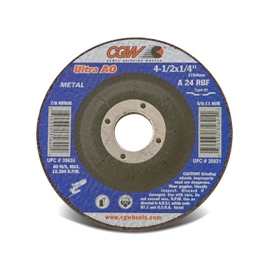 CGW Abrasives Depressed Center Wheel, Type 27, 6 in Dia, 1/4 in Thick, Hardness R, 24 Grit (10 EA / BOX)
