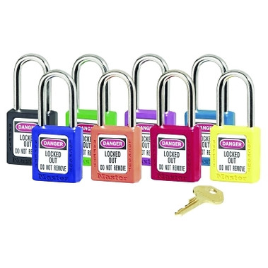 Master Lock Zenex Thermoplastic Safety Lockout Padlock, 411, 1-1/2 W x 3 H Body, 3 in H Shackle, KD, Red (6 EA / BX)