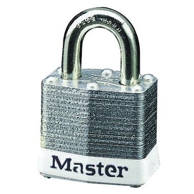 Master Lock No. 3 Laminated Steel Padlock, 9/32 in dia, 5/8 in W x 3/4 in H Shackle, Silver/White, Keyed Different, Varies (6 EA / BOX)
