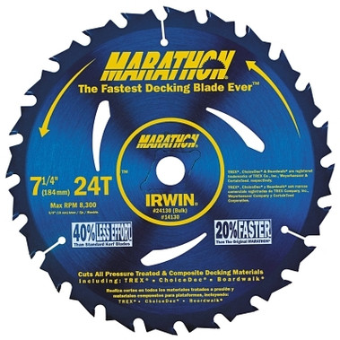 Irwin Marathon Portable Corded Circular Saw Blades, 7 1/4 in, 24 Teeth, Anti-Friction, Carded (5 EA / BOX)