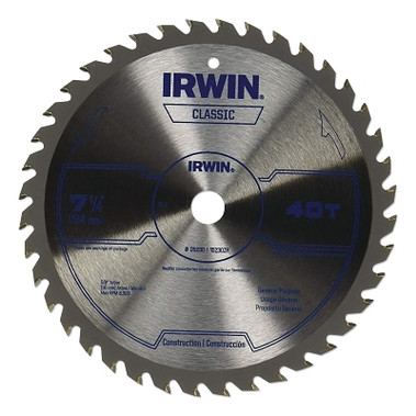 Irwin Classic Series Portable Corded Carbide Saw Blade, 7-1/4 in dia, 40 Tooth Ct (1 EA / EA)