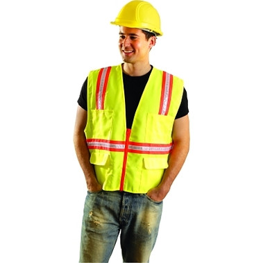 OccuNomix Non-ANSI Contractor Style Solid Vests, Large, Hi-Viz Orange; Yellow Trim (1 EA / EA)
