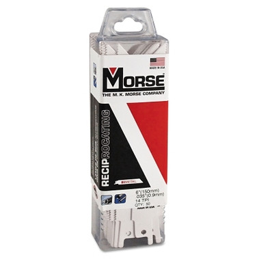 M.K. Morse Master Cobalt Metal Bi-Metal Reciprocating Saw Blade, 0.035 in x 6 in L x 3/4 in W, 14 TPI, Tapered, 50 EA/PK (50 EA / PK)