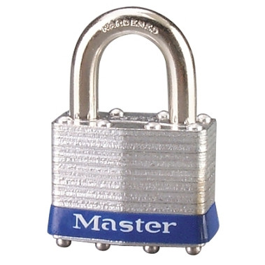 Master Lock No. 1 Laminated Steel Padlock, 5/16 in dia, 3/4 in W x 15/16 in H Shackle, Silver/Blue, Universal, Not Keyed (6 EA / BX)