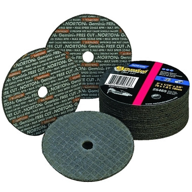 Norton Gemini Type 1 Reinforced Cut-Off Wheel, 2 in dia, 1/16 in Thick, 1/4 in Arbor, 36 Grit, Aluminum Oxide (25 EA / CTN)