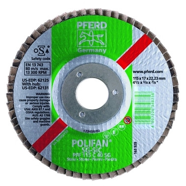 Pferd Type 27 POLIFAN SG Flap Discs, 5", 40 Grit, 5/8 Arbor, 12,200 rpm, Aluminum Oxid (10 EA / BX)