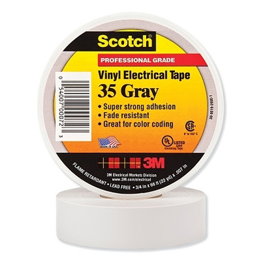 Scotch Vinyl Electrical Color Coding Tape 35, 1/2 in x 20 ft, Gray (10 RL / CT)