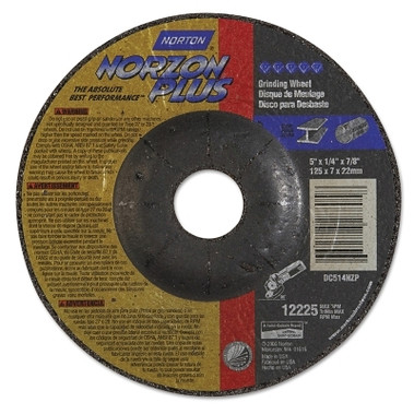 Norton Type 27 NorZon Plus Depressed Center Grinding Wheels, 5 in Dia, 20 Grit (25 EA / BX)