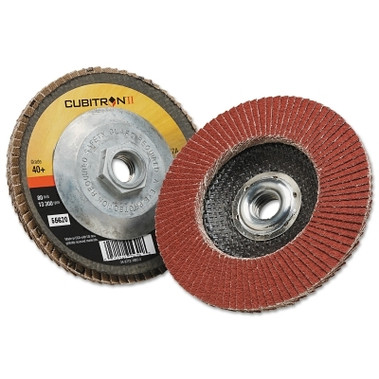 3M Abrasive Cubitron II Flap Disc 967A, 4-1/2 in dia, 40 Grit, 5/8 in-11 Arbor, 13,300 RPM, Type 29 (10 DC / CA)