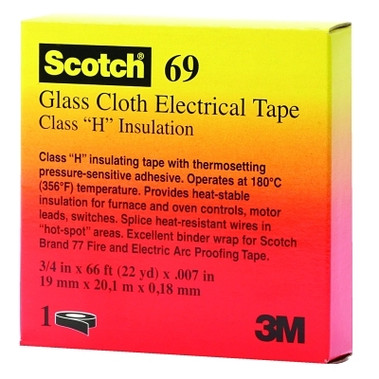 3M Scotch Glass Cloth Electrical Tapes 69, 3/4 in x 66 ft, White (10 RL / CT)