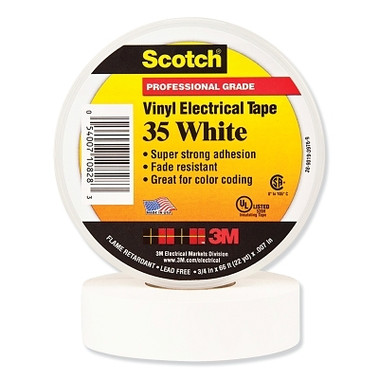 Scotch Vinyl Electrical Color Coding Tape 35, 1/2 in x 20 ft, White (1 RL / RL)