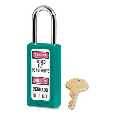 Master Lock Zenex Thermoplastic Safety Lockout Padlock, 411, 1-1/2 W x 3 H Body, 1-1/2 in H Shackle, KD, Teal (6 EA / BX)