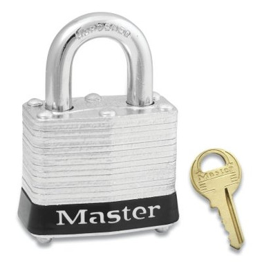 Master Lock No. 3 Laminated Steel Padlock, 9/32 in dia, 5/8 in W x 3/4 in H Shackle, Silver/Black, Keyed Different, Varies (6 EA / BOX)