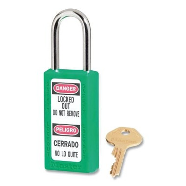 Master Lock Zenex Thermoplastic Safety Lockout Padlock, 411, 1-1/2 W x 3 H Body, 1-1/2 in H Shackle, KD, Green (6 EA / BOX)