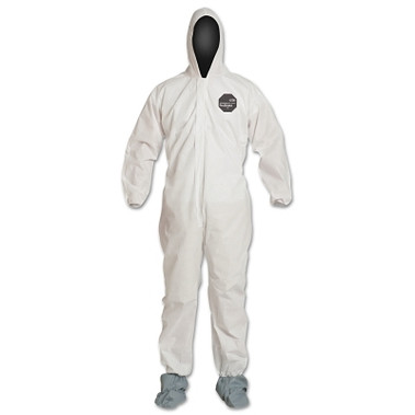 DuPont Proshield 10 Coverall, Attached Hood and Boots, Elastic Wrist and Ankles, Zipper Front, Storm Flap, White, X-Large (25 EA / CA)