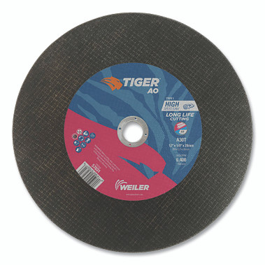 Weiler Tiger AO Type 1 High Speed Saw Large Cutting Wheel, 12 in dia x 1/8 in, 20 mm Arbor Hole, A30T (25 EA / BX)