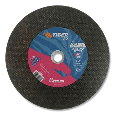 Weiler Tiger AO Type 1 Chop Saw Large Cutting Wheel, 12 in dia x 3/32 in, 1 in Arbor Hole, A46T (25 EA / PK)