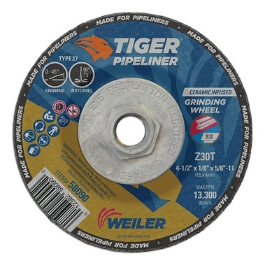 Weiler 4-1/2 in X 1/8 in Tiger Pipeliner, Z30T, Type 27, 5/8 in-11 Nut (10 EA / BX)