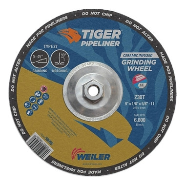 Weiler 9 in X 1/8 in Tiger Pipeliner, Z30T, Type 27, 5/8 in-11 Nut (10 EA / BX)