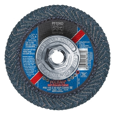 Pferd POLIFAN SGP Zircon-Curve Radial Type PFR Flap Disc, 7 in x 5/16 in, 40 Grit, 5/8 in-11 Arbor, 8,600 RPM (1 EA / EA)