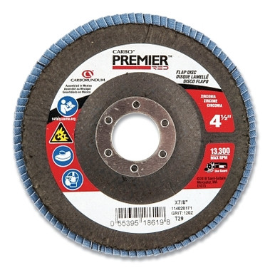 Carborundum Premier Red Zirconia Alumina Type 29 Flap Discs, 4 in, 60 Grit, 5/8 in Arbor (5 EA / PK)