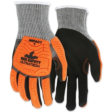 MCR Safety UT1952 UltraTech A4/Cut Level Mechanics Knit Gloves, 2X-Large, Hi-Vis Orange TPR, Black Coating, Salt/Pepper Shell (1 PR / PR)