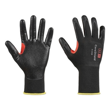 Honeywell CoreShield A1/A Coated Cut Resistant Gloves, 11/XXL, Nylon Black Liner, Nitrile Super-Thin Black Coating, 18 ga (10 PR / BG)