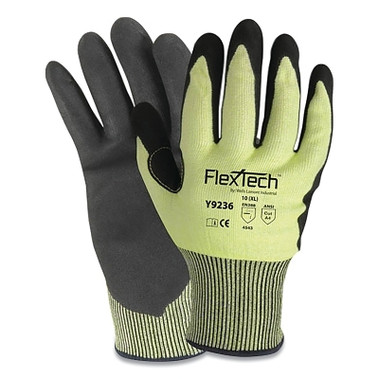 Wells Lamont FlexTech Y9236 Hi-Viz Yellow Sandy Nitrile Palm Cut Glove, Medium (12 PR / DZ)