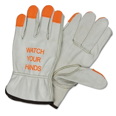 MCR Safety "Watch Your Hands" Drivers Gloves, Small, Beige/Hi-Vis Orange/Red (12 PR / DZ)