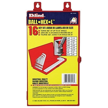 Eklind Tool Ball-Hex-L Key Sets, 16 per box, Hex Ball Tip, Inch (1 ST / ST)