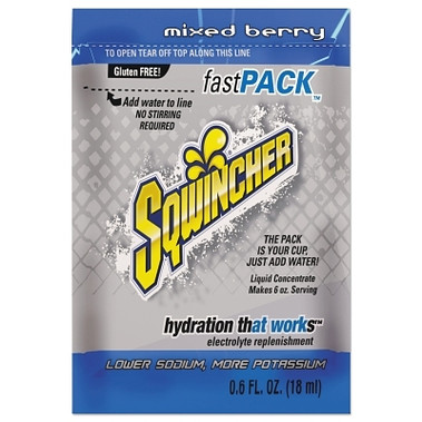 Sqwincher Fast Pack Drink Mix, Mixed Berry, 0.6 fl oz, Pack, Yields 6 oz (200 EA / CA)