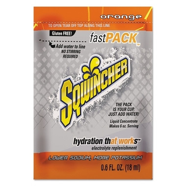 Sqwincher Fast Pack Drink Mix, Orange, 0.6 fl oz, Pack, Yields 6 oz (200 EA / CA)
