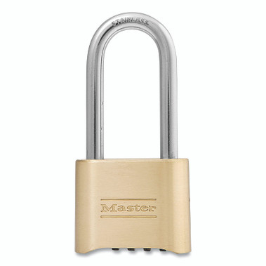 Master Lock No. 175LH Resettable 4-Digit Combination Padlock, 5/16 in dia x 2-1/4 in H SS Shackle, 1 in W Clearance, Brass Lock (6 EA / BX)