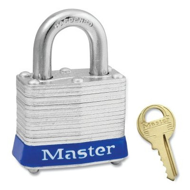Master Lock No. 3 Laminated Steel Padlock, 9/32 in dia, 5/8 in W x 3/4 in H Shackle, Silver/Blue, Keyed Alike, Keyed 0387 (6 EA / BOX)