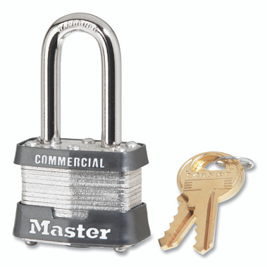 Master Lock No. 3 Laminated Steel Padlock, 9/32 in dia, 5/8 in W x 1-1/2 in H Shackle, Silver/Black, Keyed Alike, Keyed 0750 (6 EA / BOX)