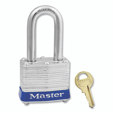 Master Lock No. 3 Laminated Steel Padlock, 9/32 in dia, 5/8 in W x 1-1/2 in H Shackle, Silver/Blue, Keyed Alike, Keyed 2258 (6 EA / BOX)