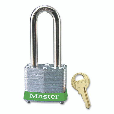 Master Lock No. 3 Laminated Steel Padlock, 9/32 in dia, 5/8 in W x 2 in H Shackle, Silver/Green, Keyed Alike, Keyed 3711 (6 EA / BOX)