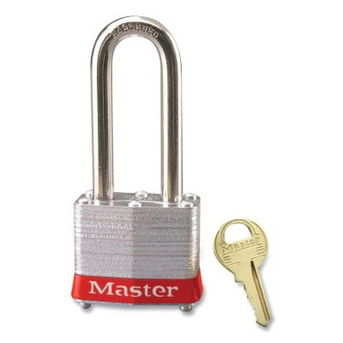 Master Lock No. 3 Laminated Steel Padlock, 9/32 in dia, 5/8 in W x 2 in H Shackle, Silver/Red, Keyed Alike, Keyed 0344 (6 EA / BOX)