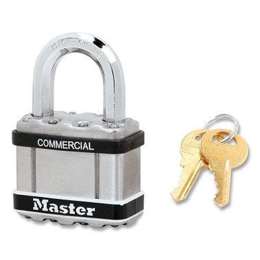 Master Lock Wide Commercial Magnum Laminated Steel Padlock, Alike-Keyed, No A383, 1 in Shackle Height, 2 in Body Width, Silver (6 EA / BX)