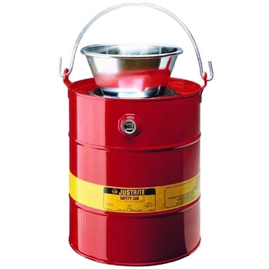 Justrite Drain Can, Flammable Waste Can, 3 gal, Yellow, Funnel (1 EA / EA)