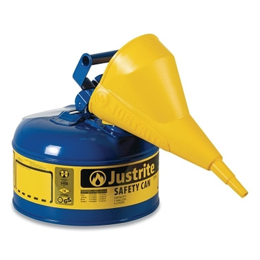 Justrite Type I Steel Safety Can, Kerosene, 1 gal, Blue, with Funnel (1 EA / EA)