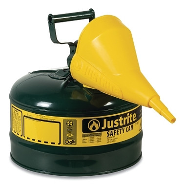Justrite Type l Steel Safety Can, Oil, 1 gal, Green, with Funnel (1 EA / EA)