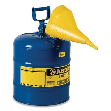 Justrite Type I Steel Safety Can, Kerosene, 5 gal, Blue, with Funnel (1 EA / EA)