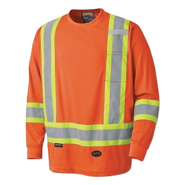 Pioneer 6995U/6996U High Visibility Lightweight, Breathable Birdseye Long Sleeved Crew Neck Safety Shirt, Small, Orange (1 EA / EA)