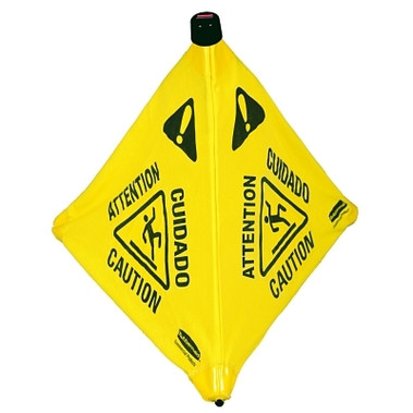 Rubbermaid Commercial Floor Pop-Up Safety Cones, Caution (Multi-Lingual)/Wet Floor Symbol, Yellow, 20" (1 EA / EA)