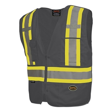 Pioneer 6935AU/6936AU/6937AU HV Zip-Up Snap Break Away Safety Vest, 4X-Large, Black (1 EA / EA)