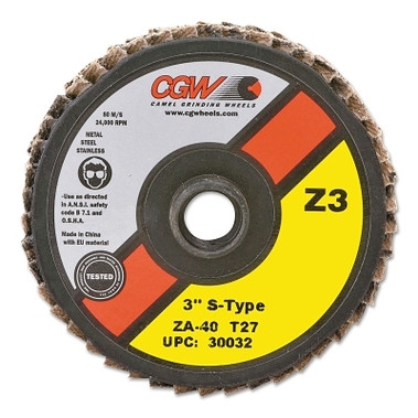 CGW Abrasives Flap Discs, Mini, Zirconia, Quick Change, Type S, 3 in, 40 Grit, 18,000 rpm (10 EA / BOX)